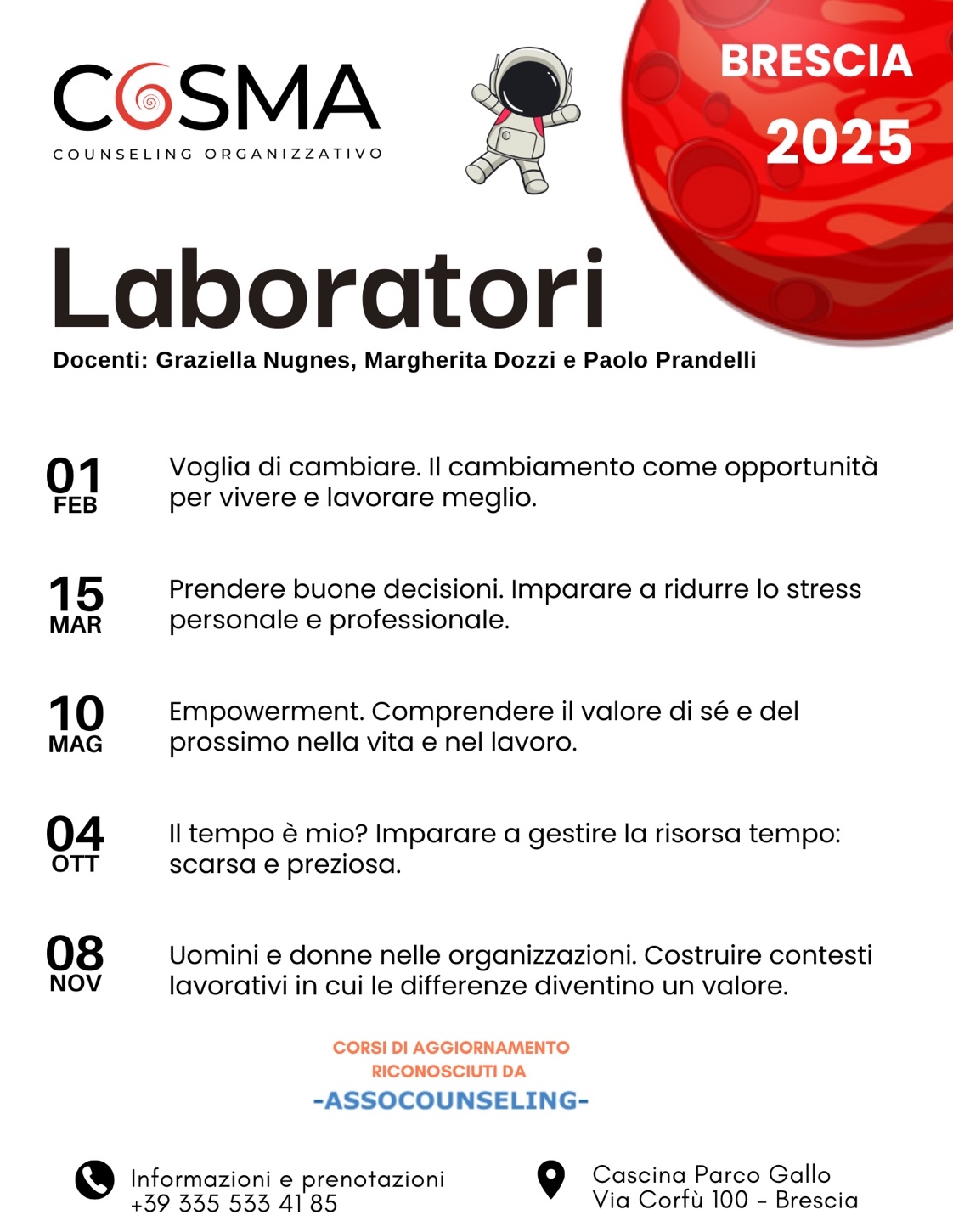 Counseling organizzativo COSMA Laboratori 2025 rit